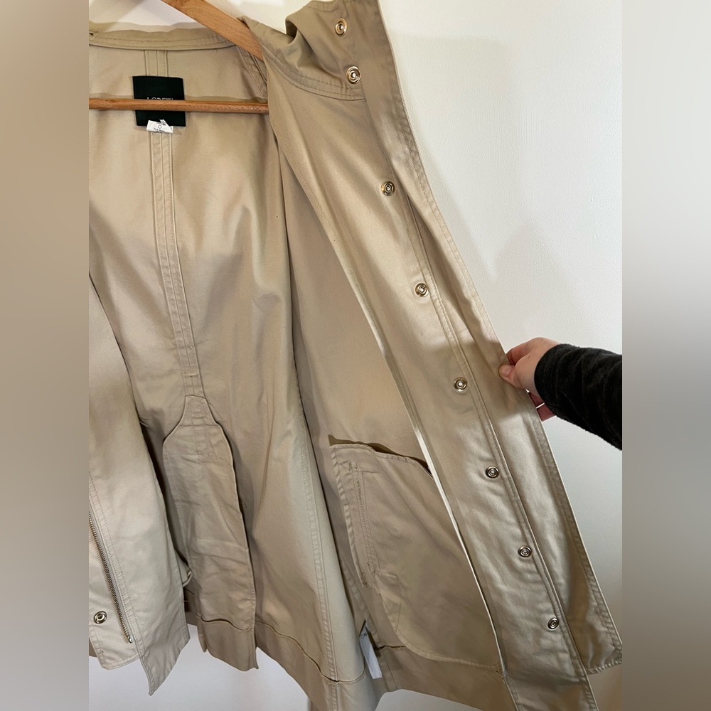 J Crew Trench Coat Womens Size 0 Tan Khaki Mid Length Belted - Picture 5 of 12
